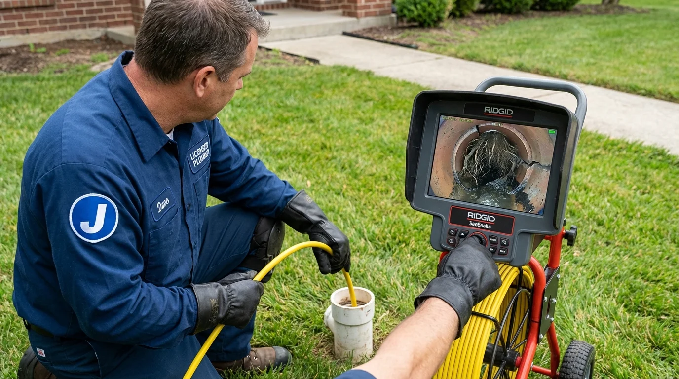 Sewer camera inspection being performed by Johns Plumbing LLC in Dixfield